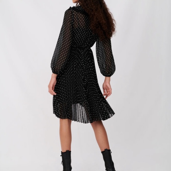 pleated polka dot dress zara ZARA Women's Black Polka Dot Long Sleeves Round Neck Pleated Mini Dress Size M